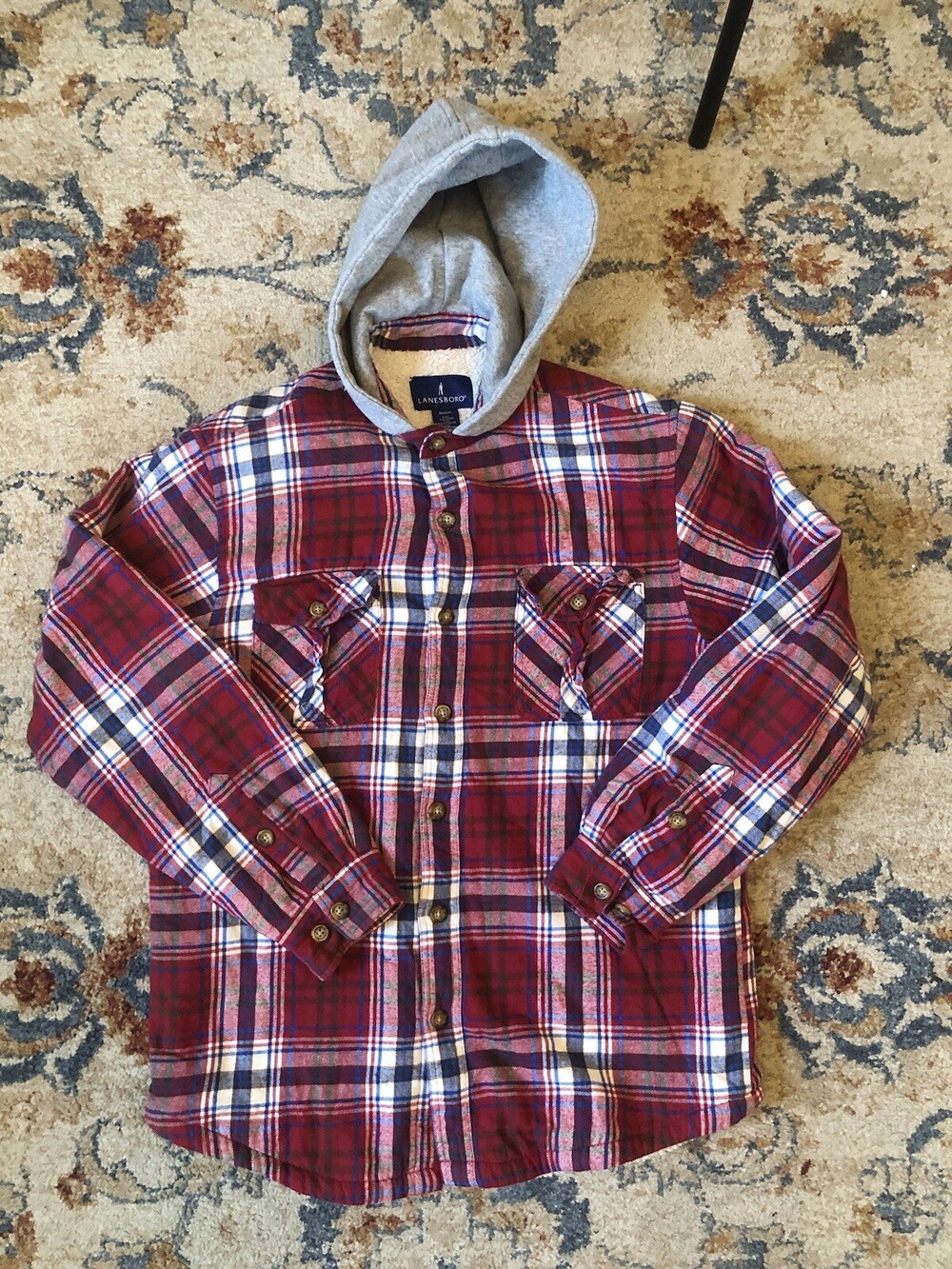 Lanesboro Hoodie Medium Plaid Red Corduroy Shirt Sherpa Shacket Jacket